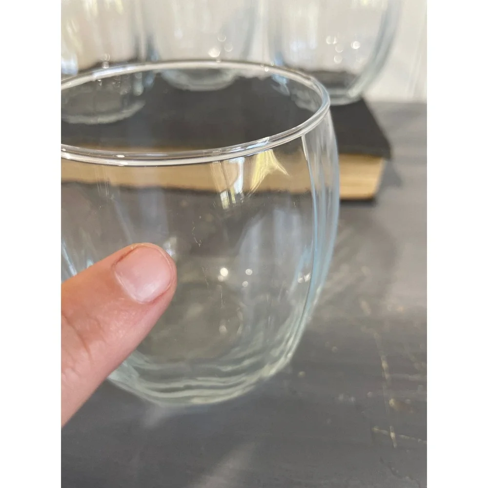 Libbey Crisa Samba Clear Ribbed Barrel‎ Rocks Glass Tumblers Etched Signature